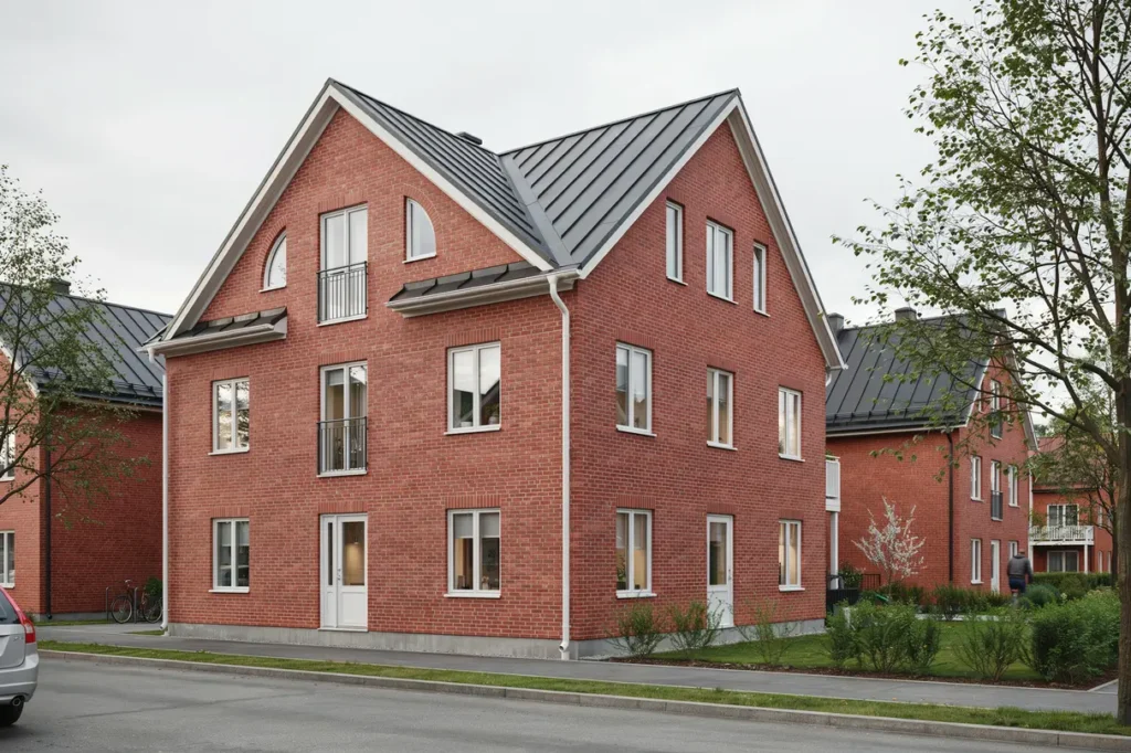 montering av fotpl t och takavvattning p radhus i h sselby g rd
